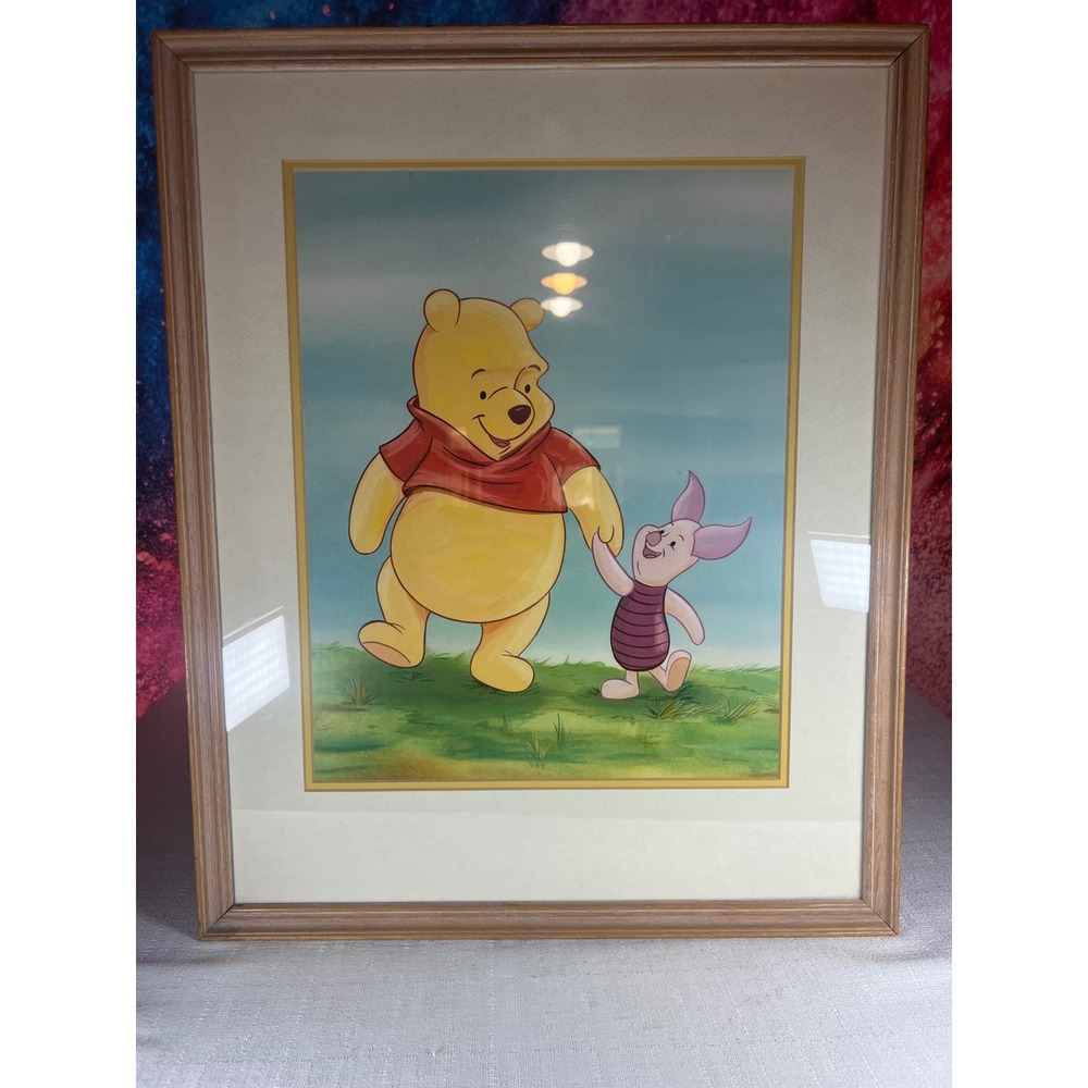 Vintage Disney Winnie the Pooh & Piglet Framed Art Print 100 Acre Wood 16x20